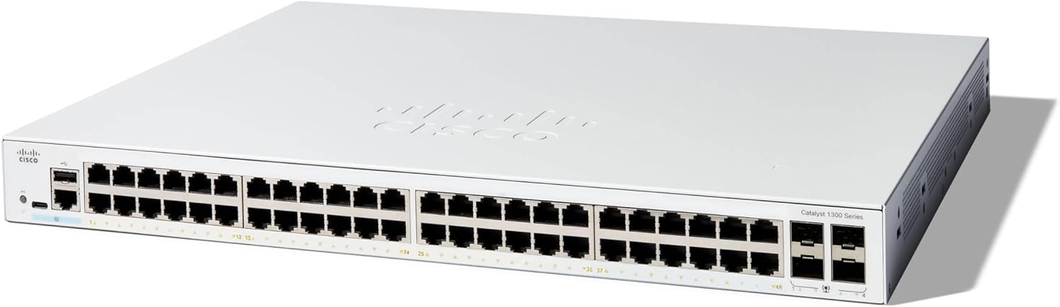 Cisco Catalyst 1300-48T-4G Managed Switch, 48 Port GE, 4x1GE SFP, Limited Lifetime Protection (C1300-48T-4G)