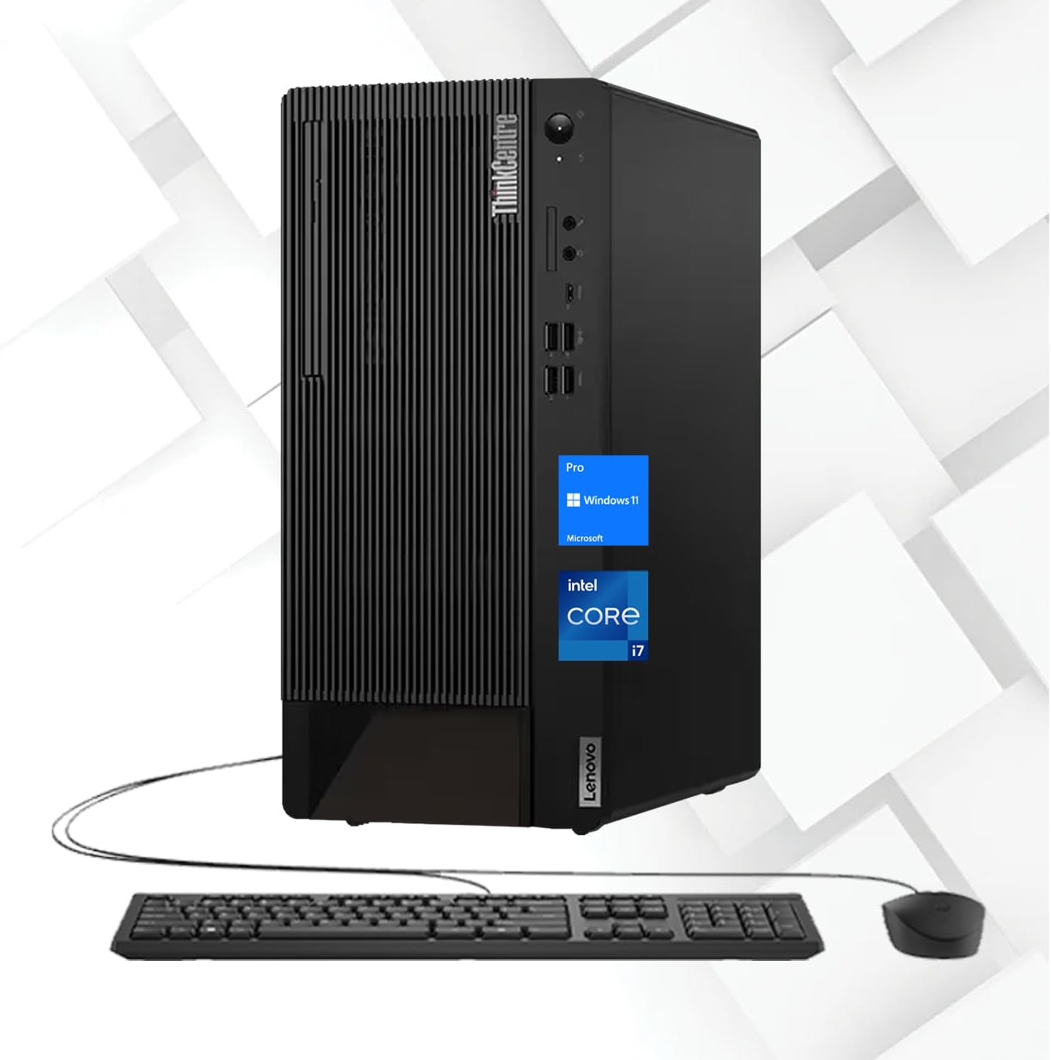 Lenovo ThinkCentre M90t Tower Desktop Computer, Intel Core i7-12700, 64GB DDR5 RAM, 2TB PCIe SSD, Wi-Fi 6, Type-C, HDMI, DP, Support 3-Monitor 4K, Wired Keyboard & Mouse, Windows 11 Pro, Black