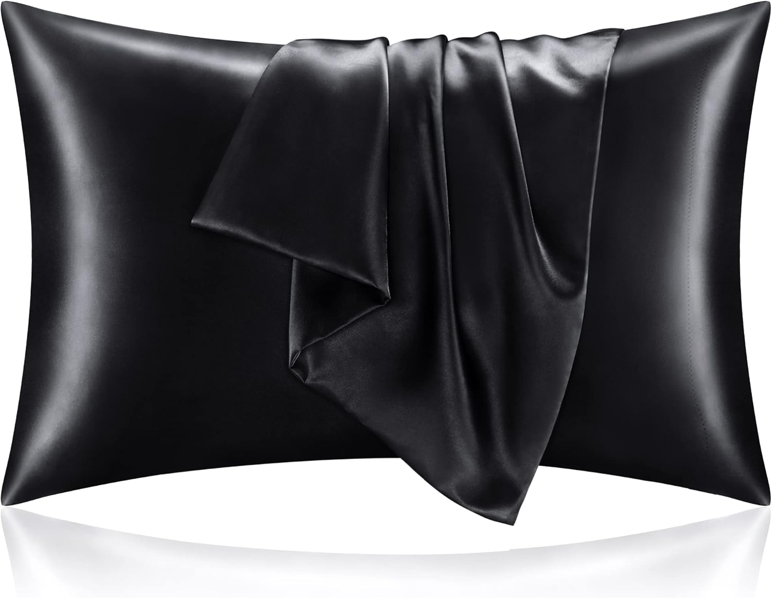 BEDELITE Satin Pillowcase for Hair and Skin, Super Soft and Cooling Similar to Silk Pillow Cases 2 Pack with Envelope Closure, Gift for Women Men(20″x26″ Standard Size, Black)