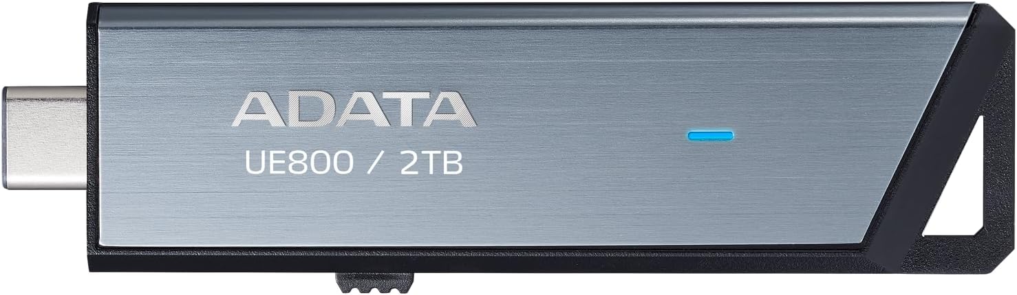 ADATA Elite UE800 2TB USB Type-C USB 3.2 Gen2 Flash Drive Portable SSD Up to 1000MB/s Read/Write (AELI-UE800-2T-CSG), Compatible with iPhone 15 Pro Series/Android/Playstation 5