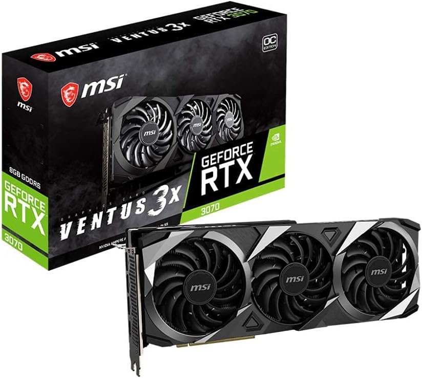 MSI Gaming GeForce RTX 3070 8GB GDRR6 256-Bit HDMI/DP TORX Fan 3.0 Ampere Architecture OC Graphics Card (RTX 3070 Ventus 3X OC) (Renewed)