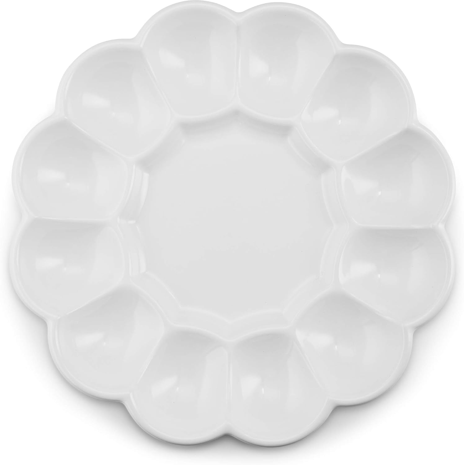 KooK Deviled Egg Platter Tray, Ceramic Easter Egg Holder, Holds 12 Eggs, Ceramic Dish, Display Holder, Dishwasher Safe, Microwave Safe, freezer Safe, Sleek, 10 Inch Diameter, White