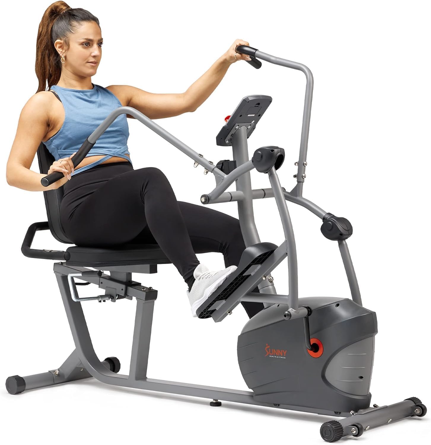 Sunny Health & Fitness Compact Performance Recumbent Bike w/Dual Motion Arm/Leg Exercisers for Senior Home Training w/Quick Adjust Seat & Optional Exclusive Free SunnyFit App Bluetooth Connectivity