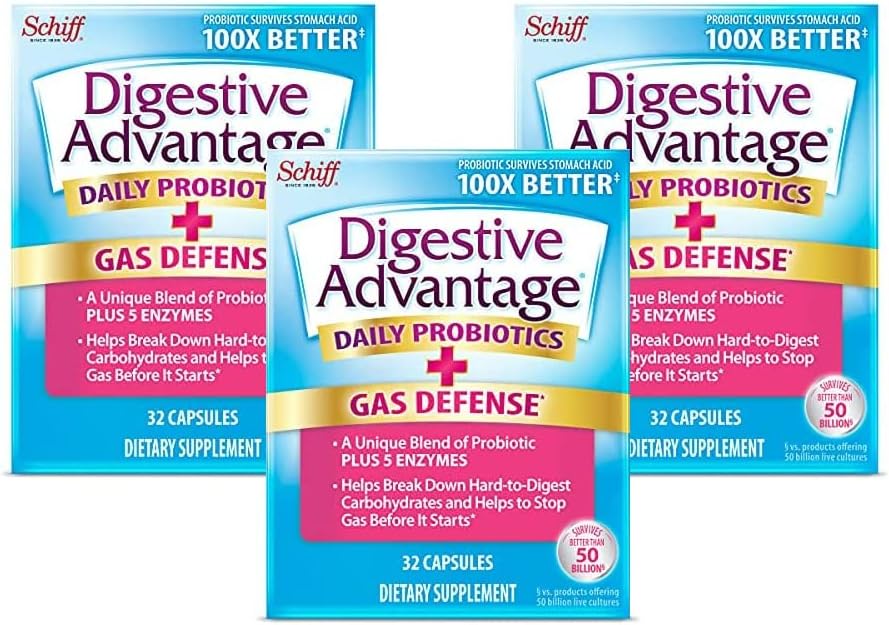 Digestive Advantage Fast Acting Enzymes Plus Daily Probiotic Capsules, (32 Count in A Box) – Helps Support Breakdown of Hard to Digest Foods & Helps Prevent Gas*, Supports Digestive & Immune Health