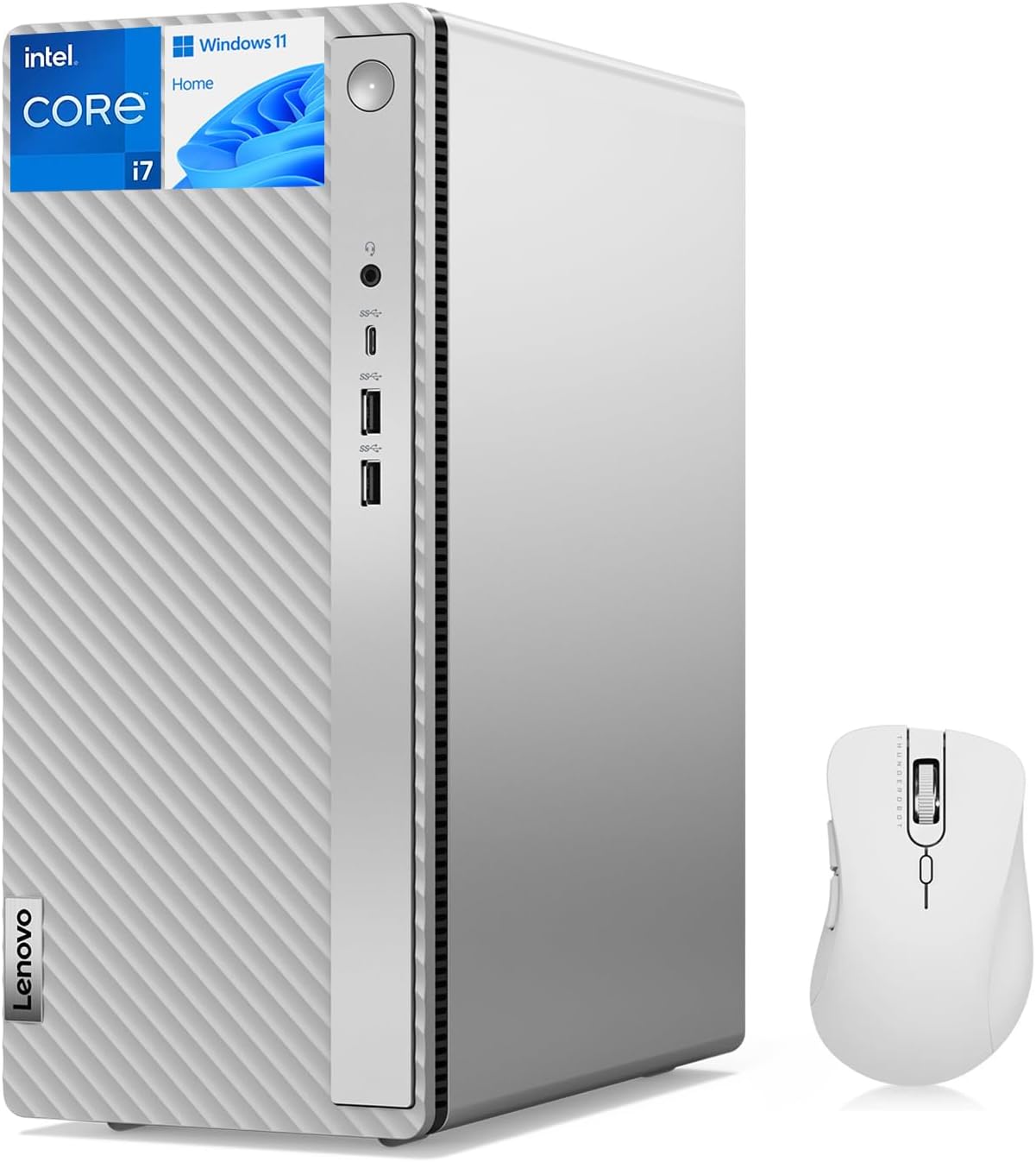 Lenovo IdeaCentre 14 Newest i7 Tower Desktop, Intel i7-14700, 32GB DDR5 RAM, 2TB SSD, HDMI, Wi-Fi 6, VGA, Bluetooth, Windows 11 Home, with THUNDEROBOT White Wireless Mouse Bundle