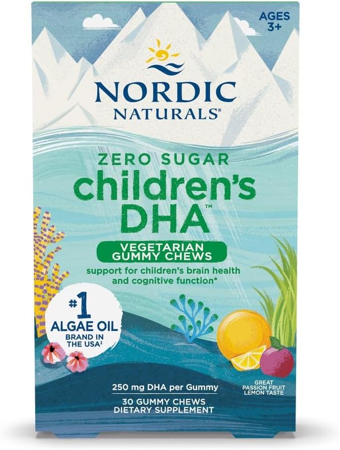 Nordic Naturals Zero Sugar Children’s DHA Vegetarian Gummy Chews – Passion Fruit Lemon Flavor – 30 Gummies – Vegan Algae Oil Omega-3 Supplement for Kids Brain & Cognition Support – 30 Servings