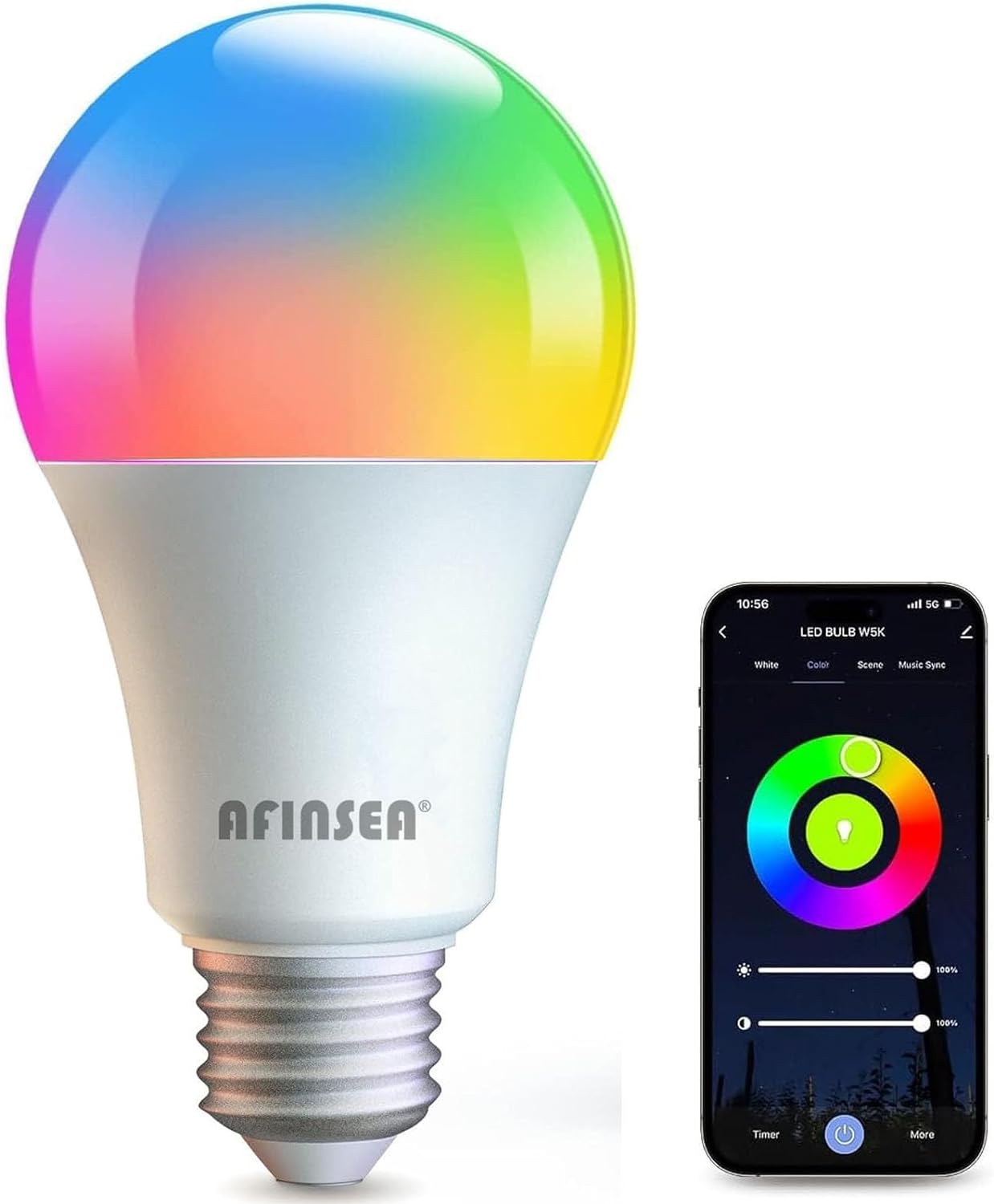 Smart Light Bulbs,Bluetooth Color Changing Light Bulbs That Work with tuya APP,9W Warm White 6500K,A19 E27 RGBW Colored Bulb,Music Sync,Dimmable 16 Million Colors Light Bulbs-1 Pack