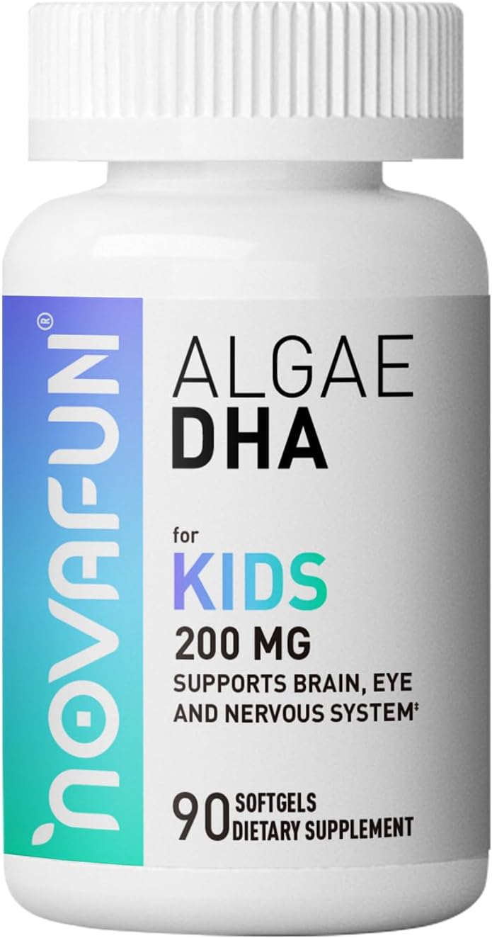 Algal sourced Omega-3& DHA Softgels for Kids, Brain, Eye and Heart Health, Cognitive & Immune Function, Learning, Social Development – Non-GMO – 200 mg – 45 Day Supply – 90 ct