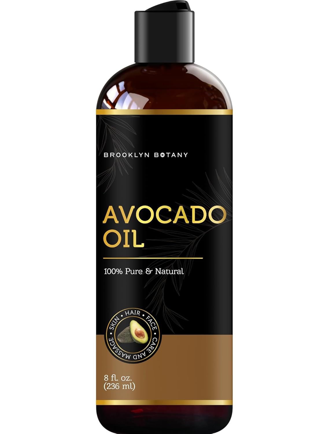 Brooklyn Botany Avocado Oil for Skin, Hair and Face – 100% Pure and Natural Body Oil and Hair Oil – Carrier Oil for Essential Oils, Aromatherapy and Massage Oil – 8 fl Oz