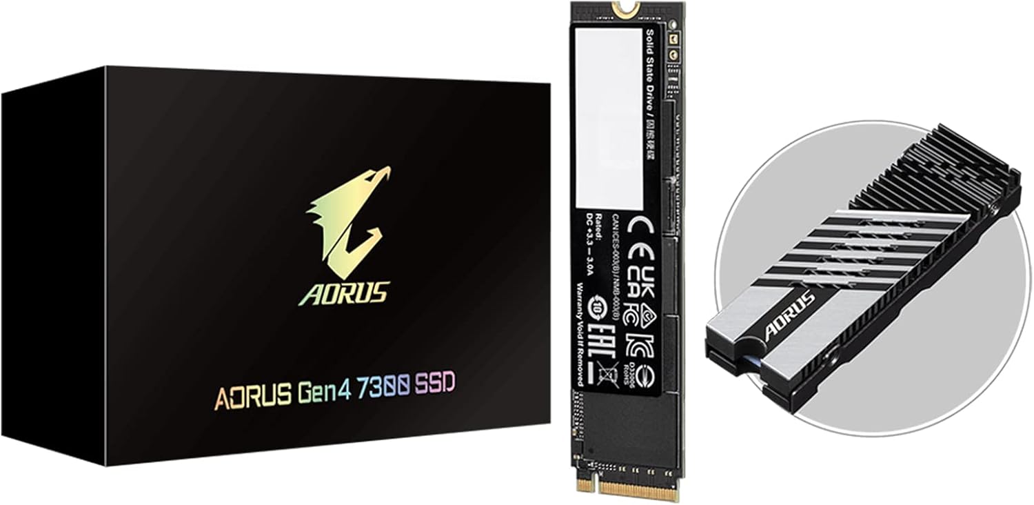 GIGABYTE AORUS Gen4 7300 SSD 1TB PCIe 4.0 NVMe M.2 Internal Solid State Hard Drive with Read Speed Up to 7300MB/s, Write Speed Up to 6000MB/s (AG4731TB)