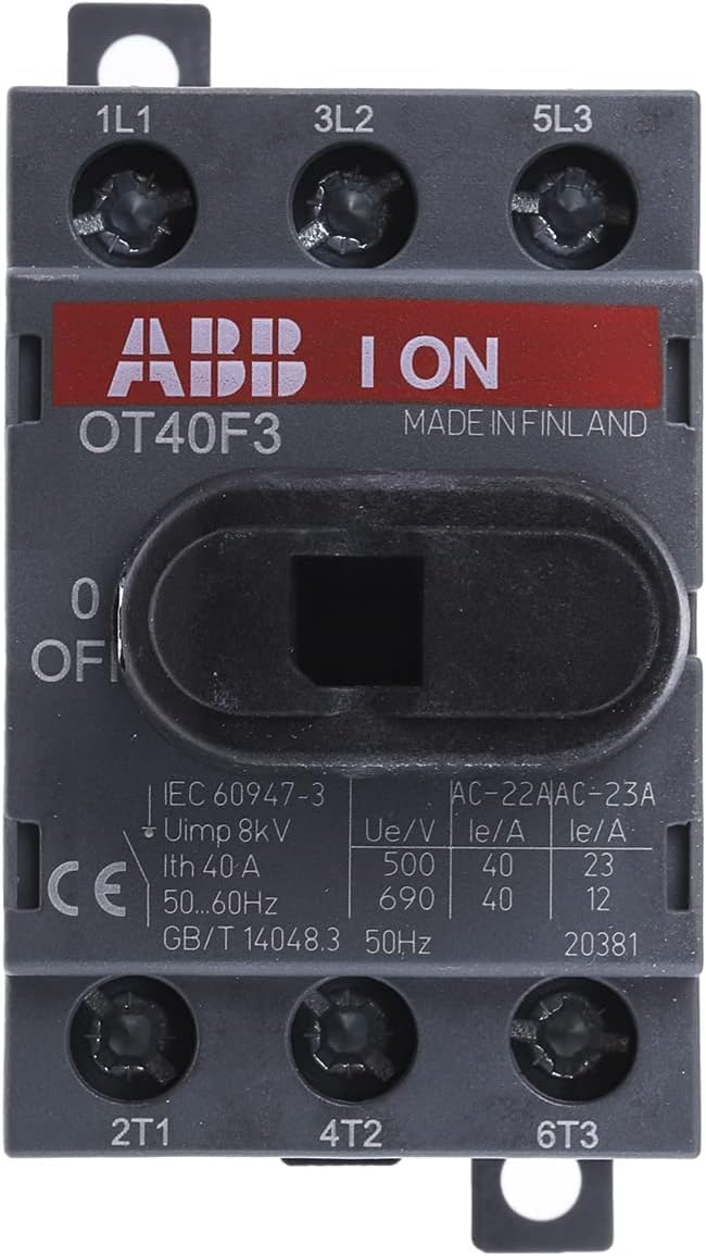 ABB OT40F3 Open Non-Fusible Disconnect Switch, 600 VAC, 25 hp, 40 A, 3 Poles