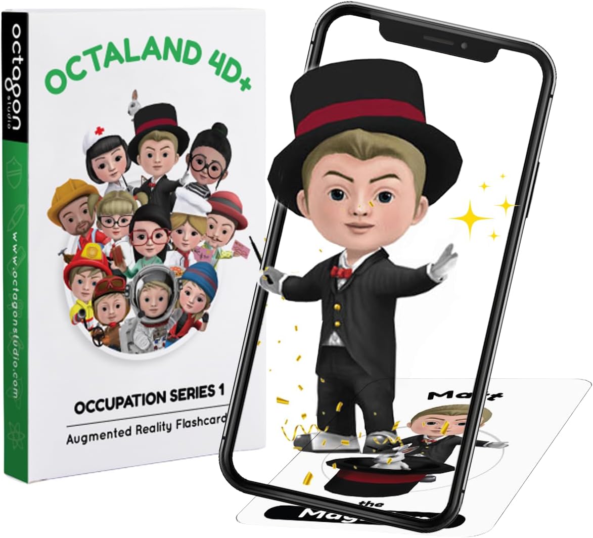 Octaland 4D+ Interactive Career Learning Flashcards – 26 Alphabet Cards with Augmented Reality for Kids