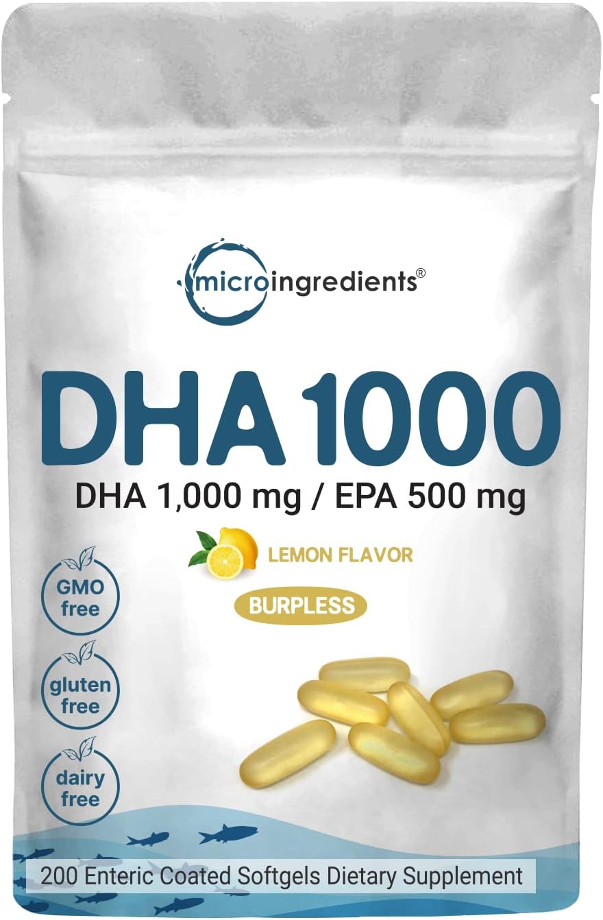 Omega 3 Fish Oil DHA Supplements 1000mg with EPA 500mg, 200 Softgels – Lemon Flavored, Burpless (Enteric Coated) | Deep Sea Fresh Fish, Wild Caught from Norwegian Waters | Mercury Free