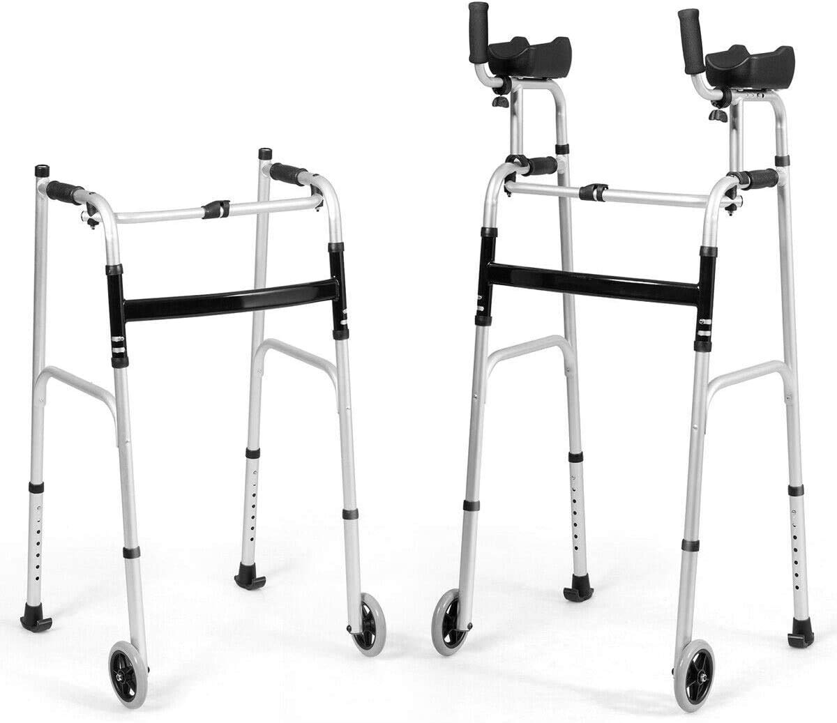 Nightcore Folding Standard Walker，Rehabilitation Auxiliary Walking Aid, Front Wheeled Walker w/Adjustable Height & Removable Armrests, Platform Walkers for Seniors,Disabled, FDA Certification