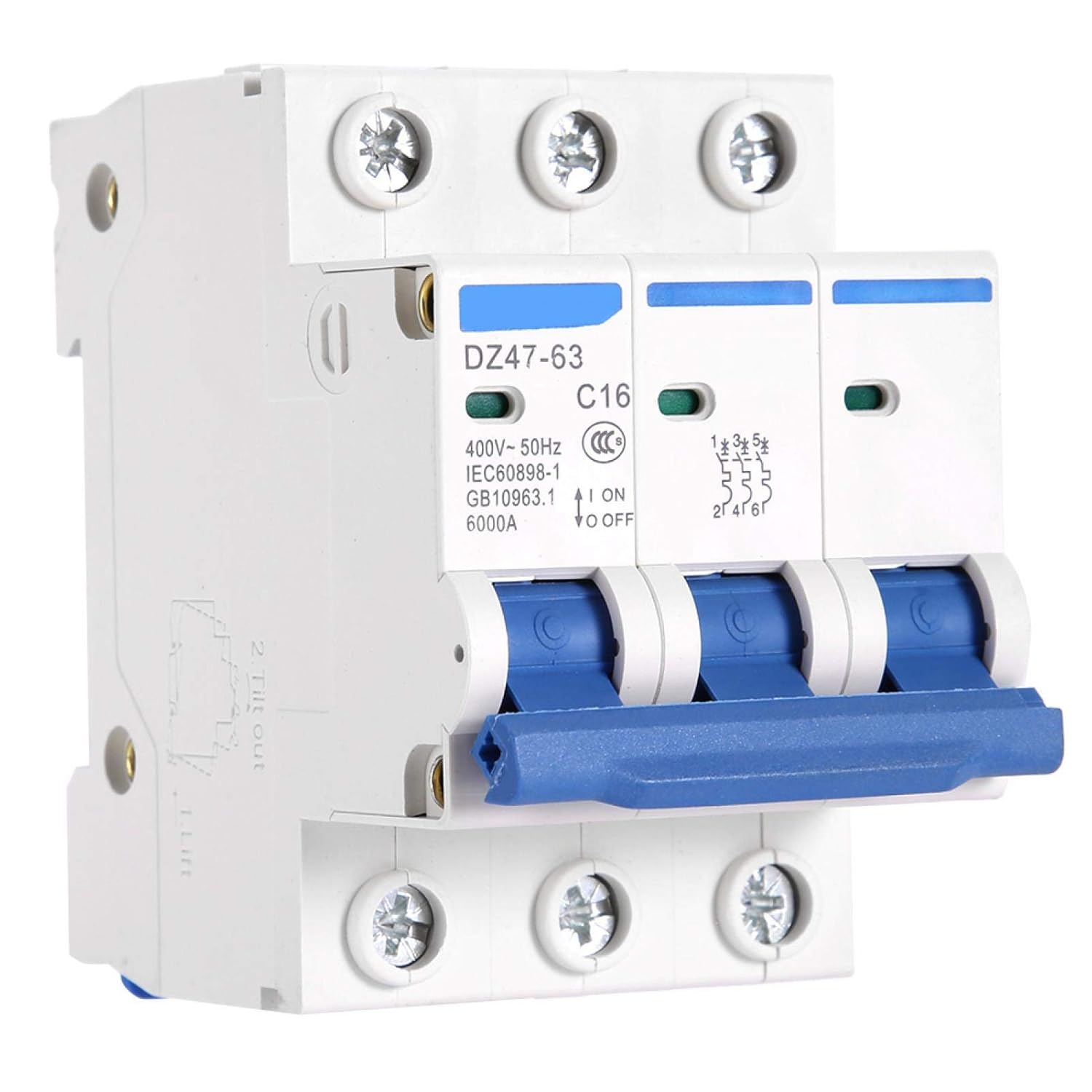 Mini Circuit Breaker, 3 Pole MCB Miniature AC 400V 6/10/16/20A Circuit Breaker, Overload Protection for Combiner Box for DC Systems(16A)