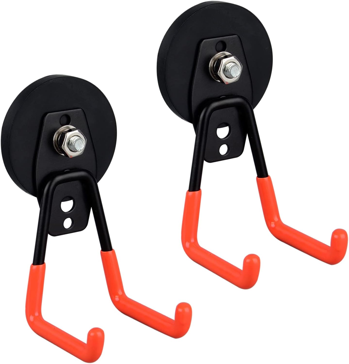 ULIBERMAGNET Heavy Duty Large Garage Magnet Hooks, 2 Pack Strong Storage Utility Magnetic Hooks with Anti-Slip Coating for Indoor & Outdoor Hanging (Orange)