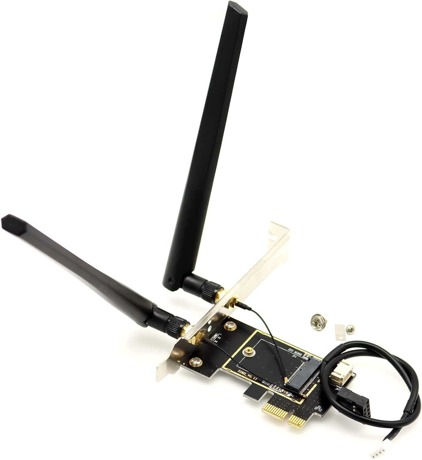 M.2 NGFF Wireless Card to PCIe Adapter Desktop WLAN Converter w/ 2X 6dBi Antenna for Intel AX210 AX200 9260 8265 8260 7265 7260 Killer 1535 (NO WiFi Card)