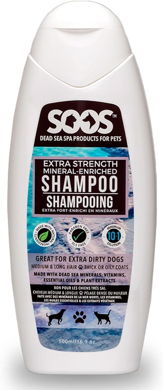 Soos Pet Shampoo Extra Strength Cat and Dog Shampoo Natural Dead Sea Minerals Fast Absorbing – 1x Bottle (500ml)