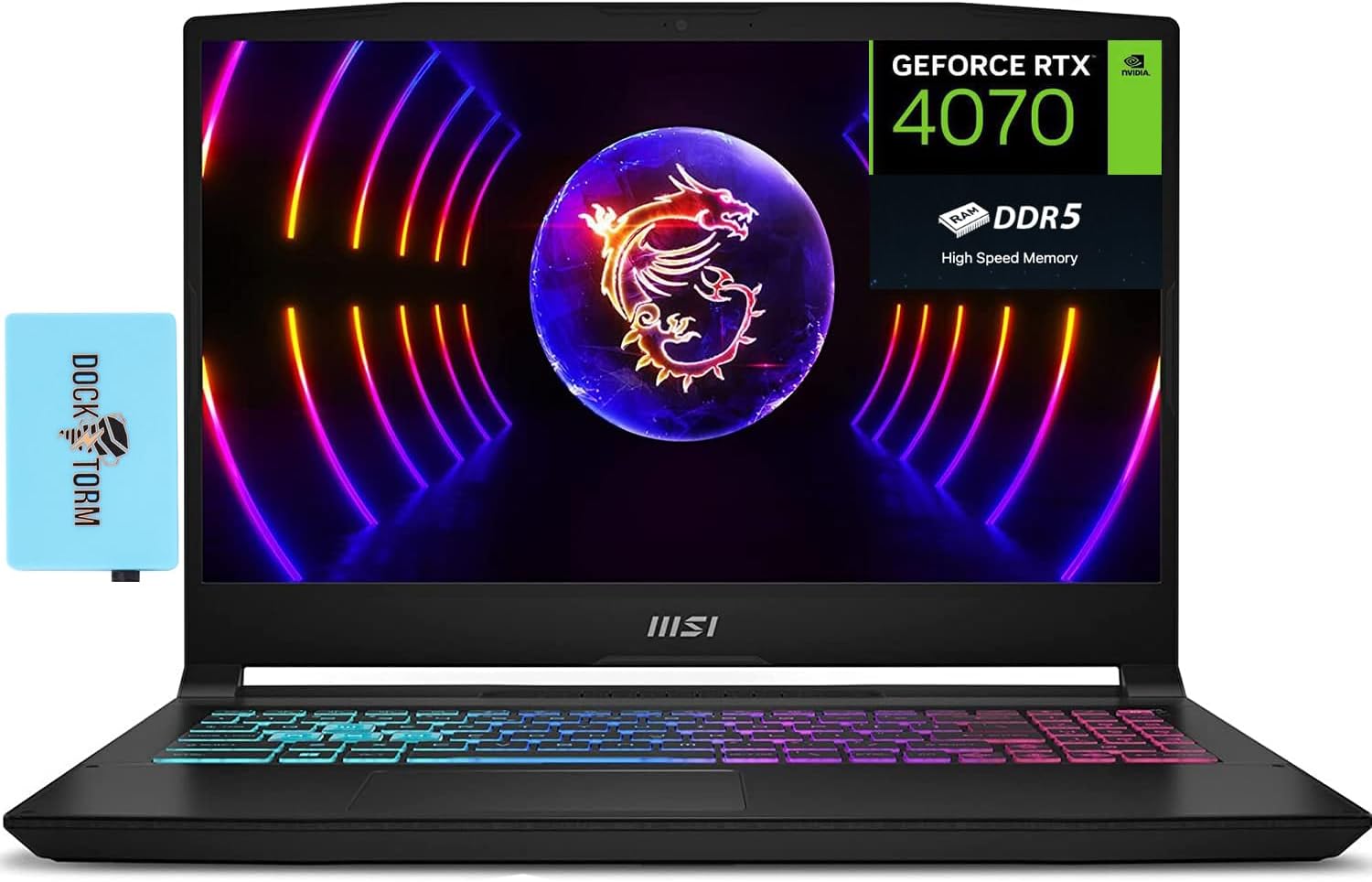 MSI Katana 15.6″ IPS FHD 144Hz Gaming Laptop (Intel i7-12650H 10-Core, 64GB DDR5 4800MHz RAM, 4TB PCIe SSD, GeForce RTX 4070 8GB GDDR6, Per Key RGB KYB, WiFi 6, Win 11 Pro) w/Dockztorm Dock