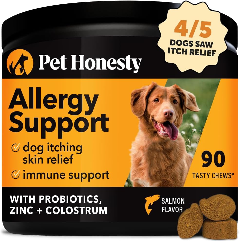 Pet Honesty Allergy Support Itch Relief for Dogs – Dog Allergy Relief Immunity Supplement – Dog Allergy Chews, Probiotics for Dogs, Seasonal Allergies, Skin and Coat Supplement – Salmon