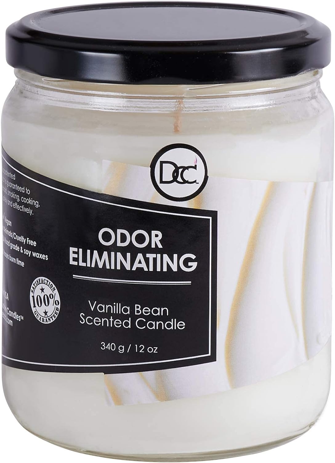 Vanilla Bean Odor Eliminating Highly Fragranced Candle – Eliminates 95% of Pet, Smoke, Food, and Other Smells Quickly – Up to 80 Hour Burn time – 12 Ounce Premium Soy Blend