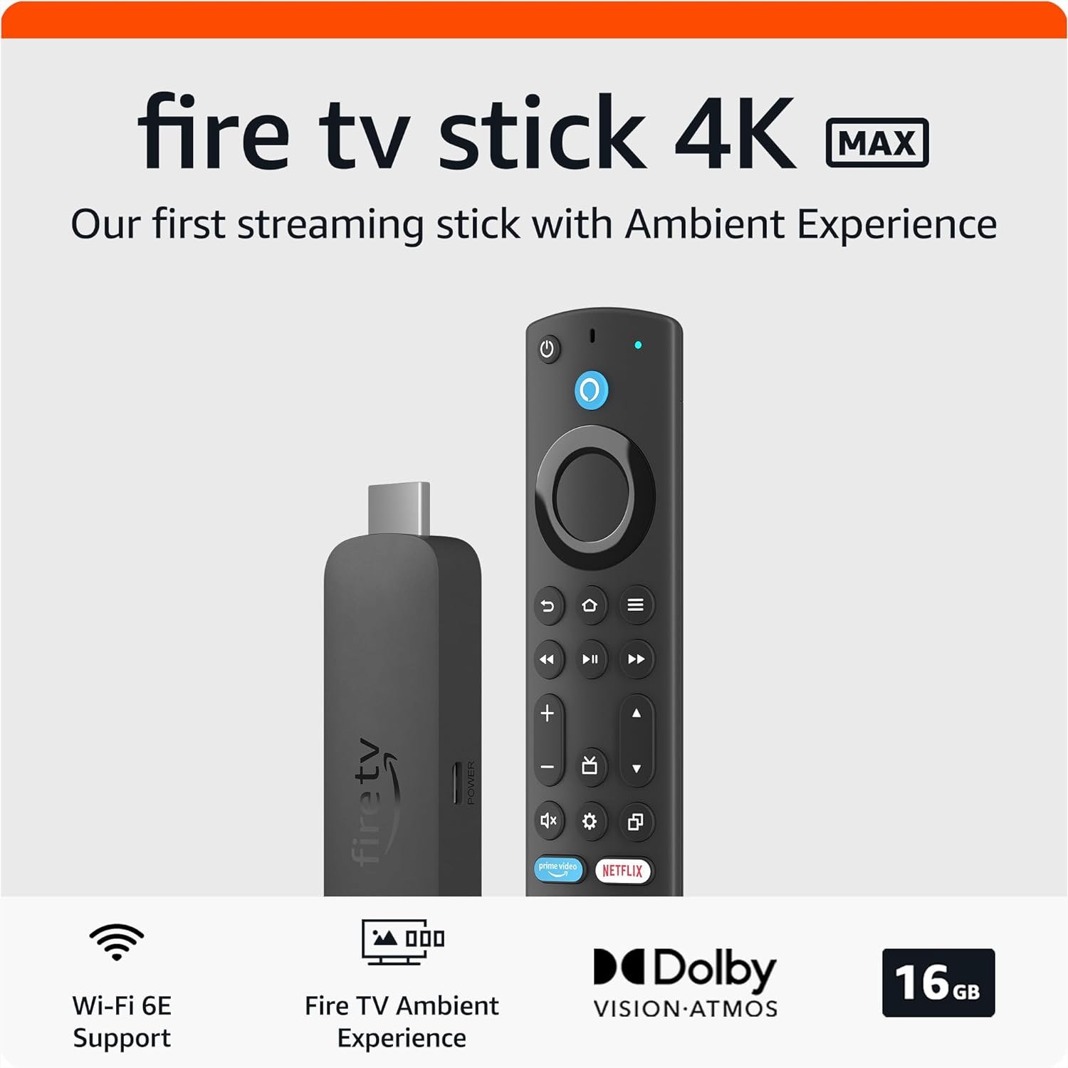 Certified Refurbished Amazon Fire TV Stick 4K Max streaming device, supports Wi-Fi 6E, free & live TV without cable or satellite