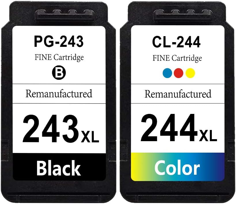 Remanufactured for Canon PG-243 XL CL-244 XL Ink Cartridges Replacement for Canon TR4520 TS302 TS202 MX490 MX492 MX495 MG2420 MG2520 MG2525 MG2922 MG3020 Printer 1 Black 1 Color