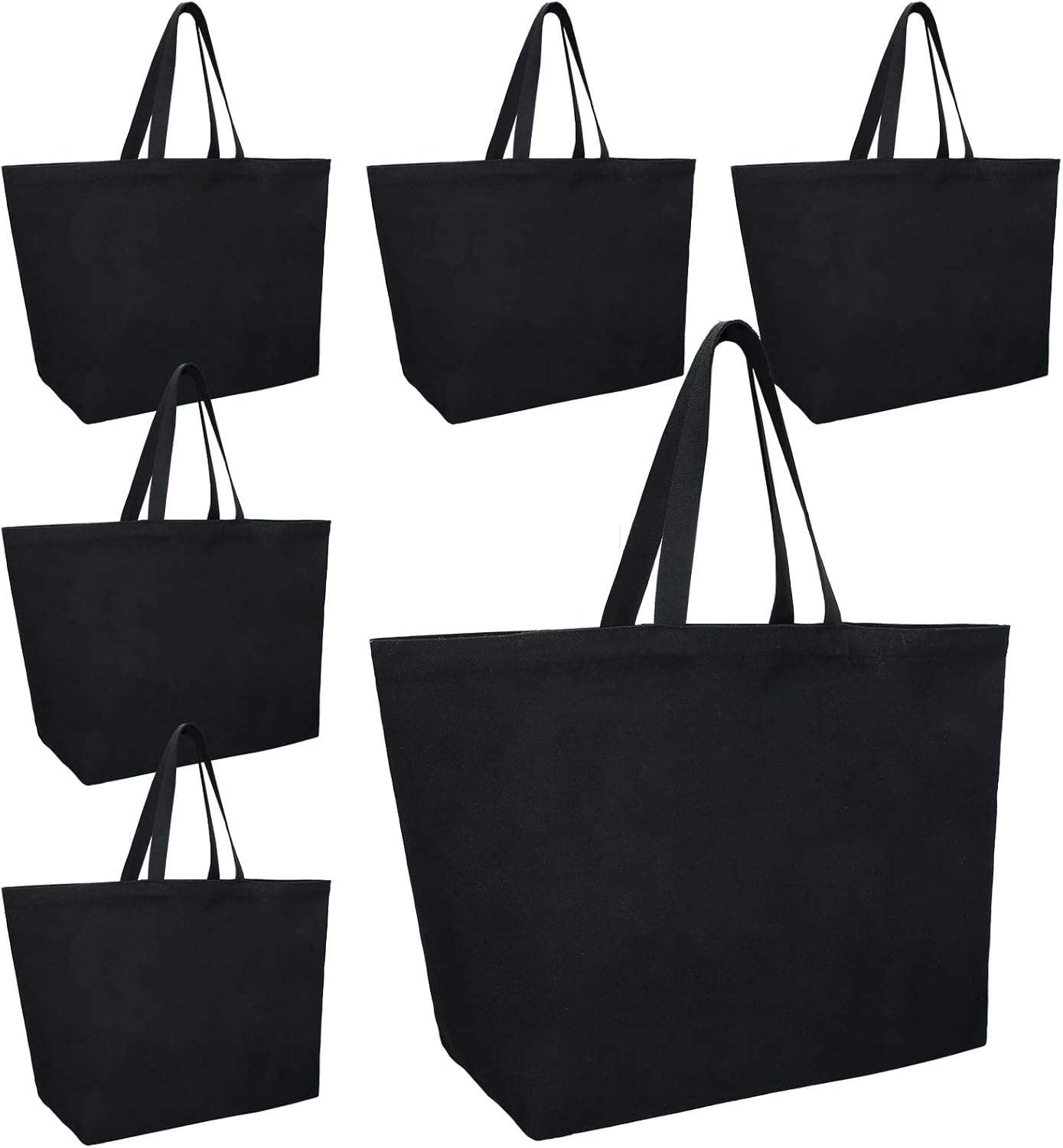 Sweetude 6 Pieces Extra Large Canvas Tote Bag Utility Heavy Duty Grocery Bags Oversized Beach Totes Bags Big Reusable Shopping Bags with Handles, Plain Solid Black, 28 x 8 x 16 Inch