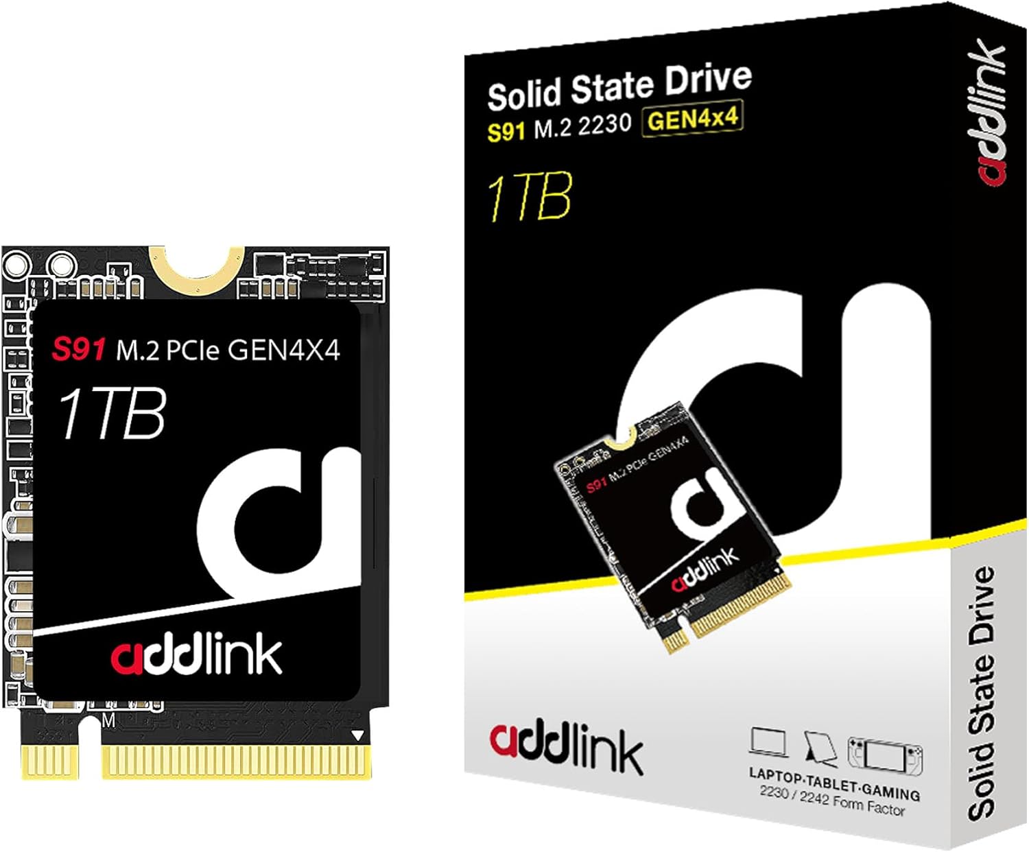 Addlink S91 1TB 2230 NVMe High Performance PCIe Gen4x4 2230 3D NAND SSD – Read Speed up to 4900 MB/s Compatible with Steam Deck, ROG Ally, Laptop, Internal Solid State Drive – (ad1TBS91M2P)