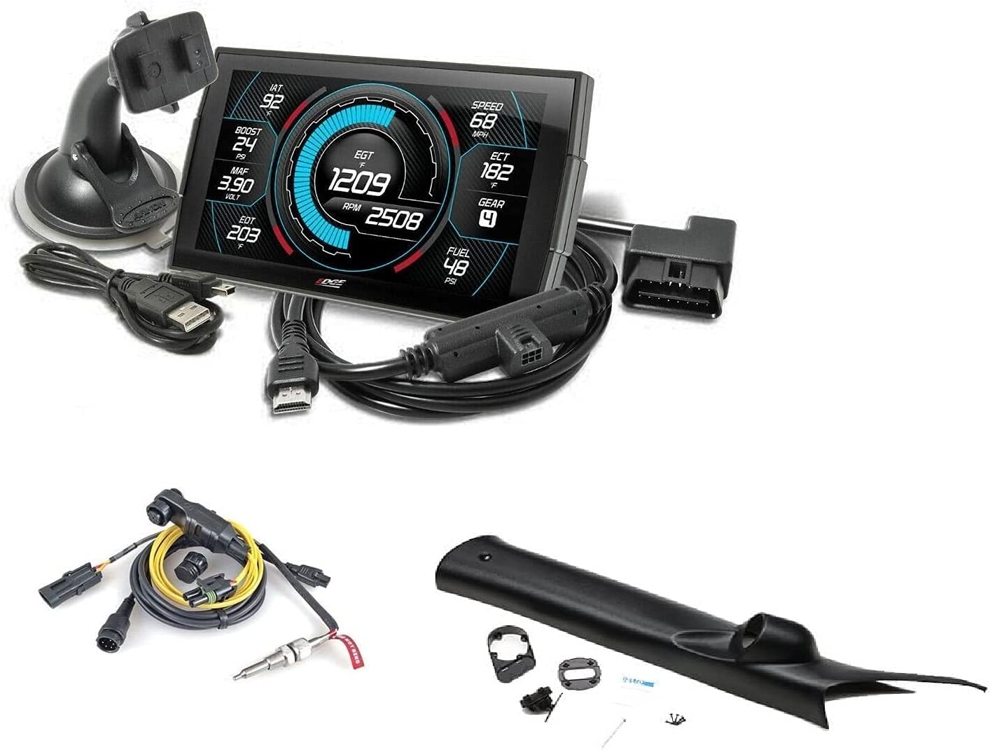 Edge Insight CTS3 Touch Screen Gauge Monitor 84130-3 & Pillar Mount 28406 & EGT Pyrometer Kit 98620 Compatible with 2015-2017 Chevy Silverado/GMC Sierra 6.6 Duramax 2500HD 3500HD