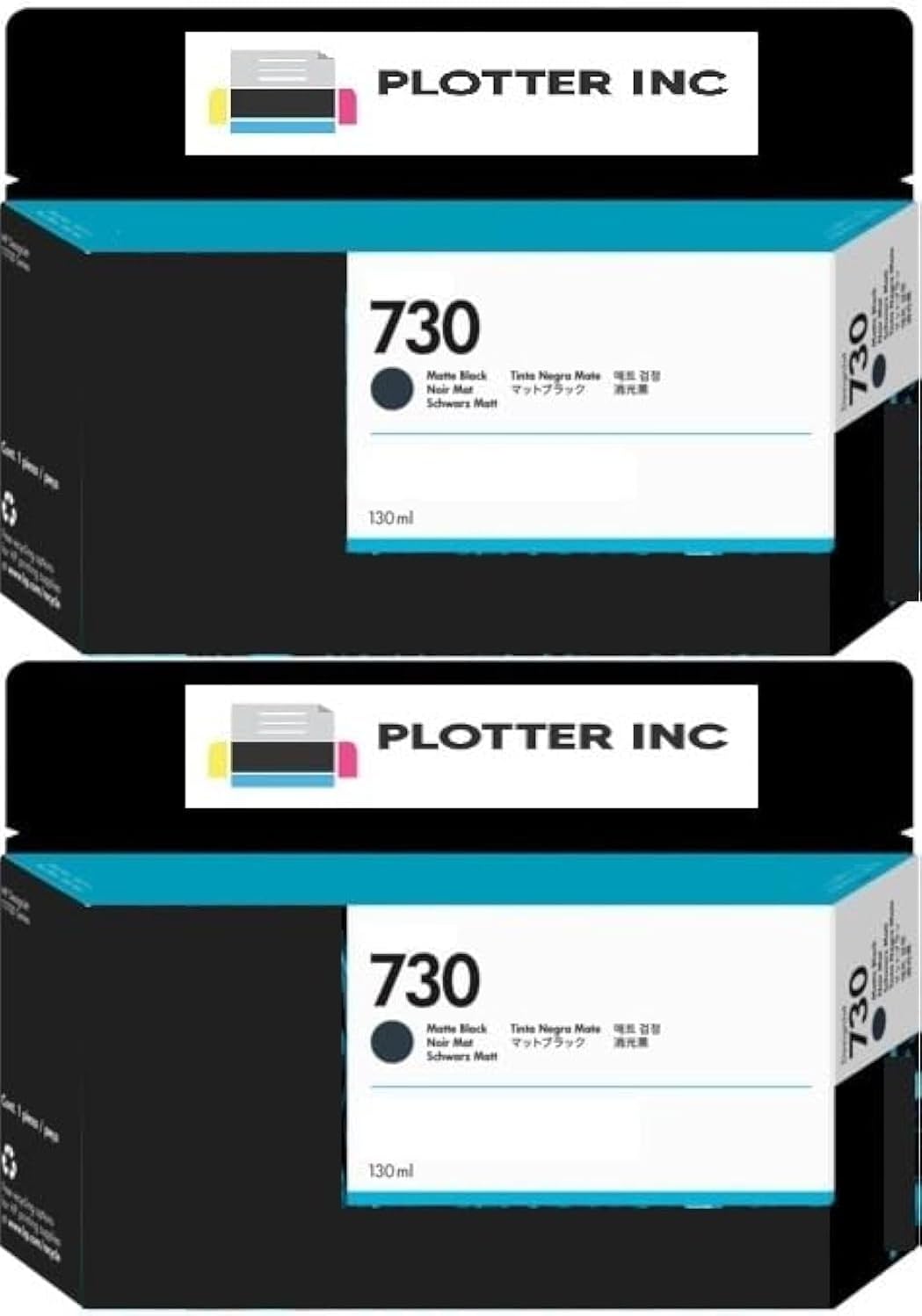 Plotter Inc P2V65A 2-Pack 730 Matte Black Ink Compatible with HP Designjet T1600 T1700 T2600, 130ml