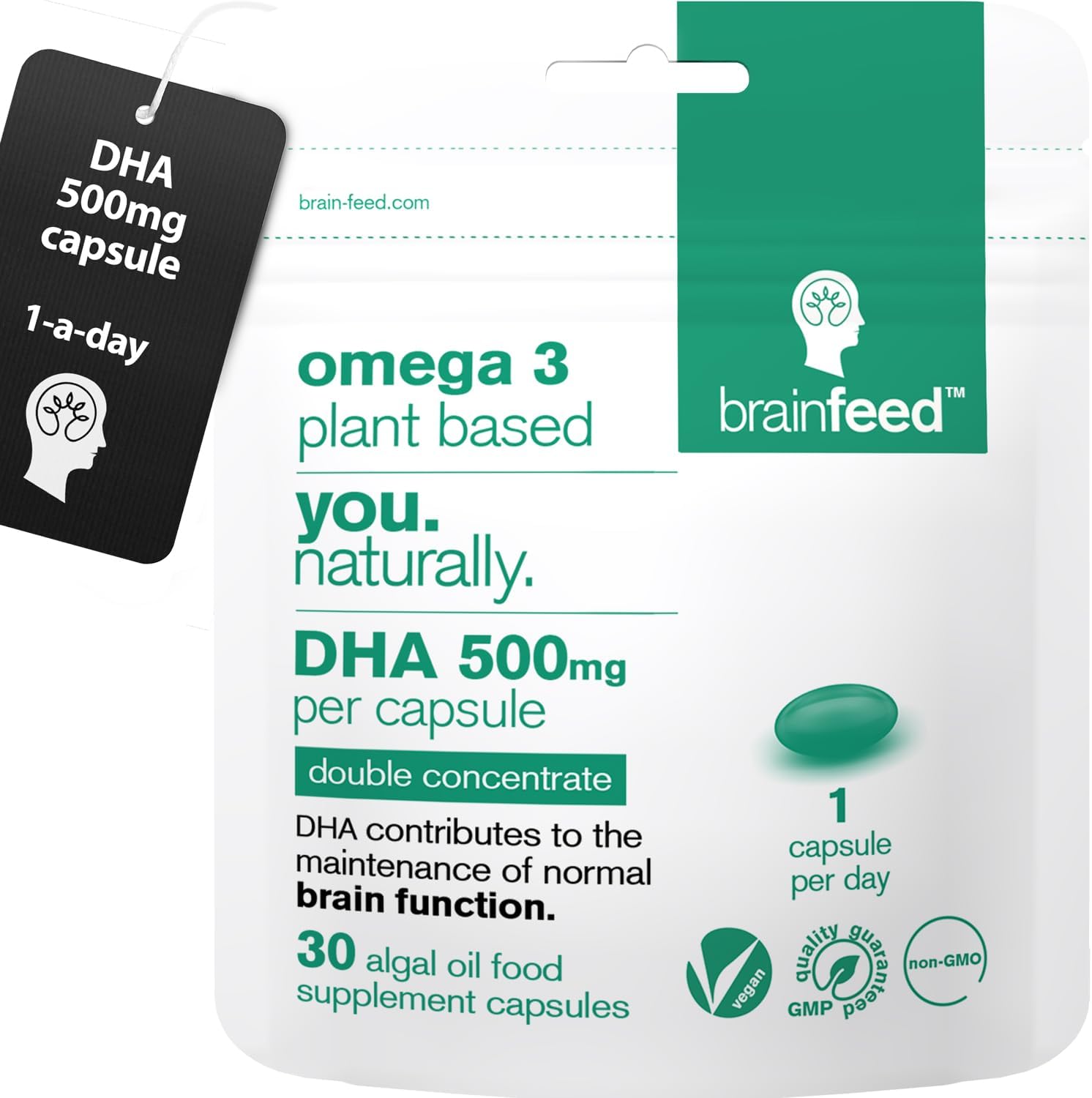 DHA Supplements (30) | Double Concentrate Omega 3 DHA 500mg PER Capsule – 1 a Day| Brain & Eye Health | Vegan DHA – Omega 3 Algae Oil |DHA 1000mg x 2 Capsules | Sustainable DHA Capsules