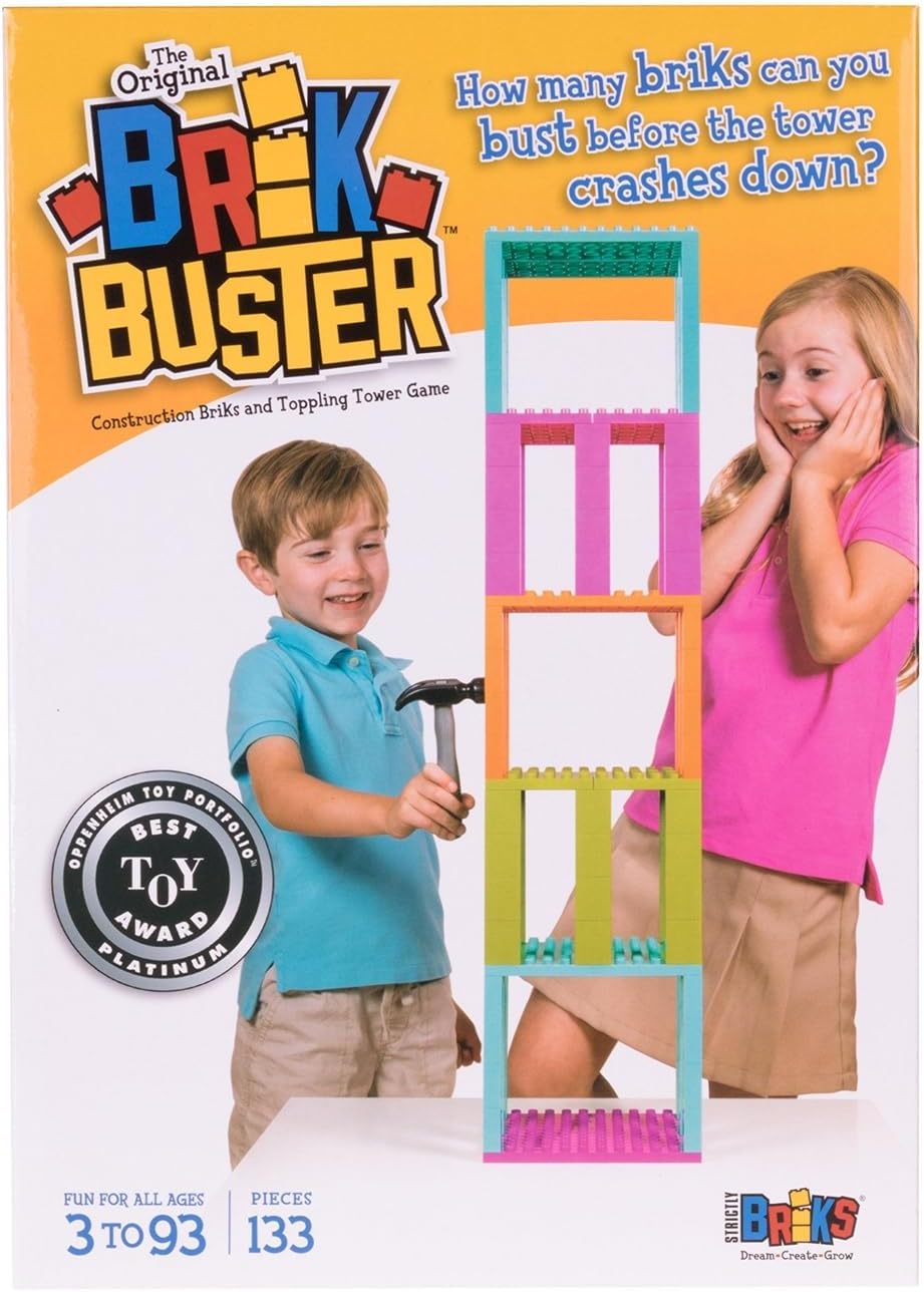 Strictly Briks Compatible with Lego Brik Buster, Construction Bricks and Toppling Tower Game, 133 Pieces, Fun for All Ages 3+, Award Winning Game Created by Kids for Kids