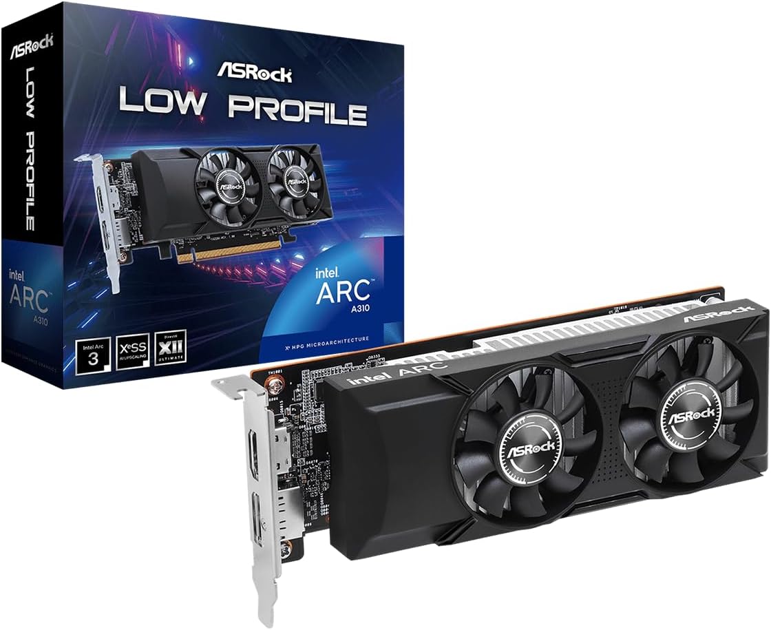 ASRock Low Profile Arc A310 4GB GDDR6 PCI Express 4.0 ITX Video Card A310 LP 4G 64-bit 0dB Silent Cooling Super Alloy Graphics Card