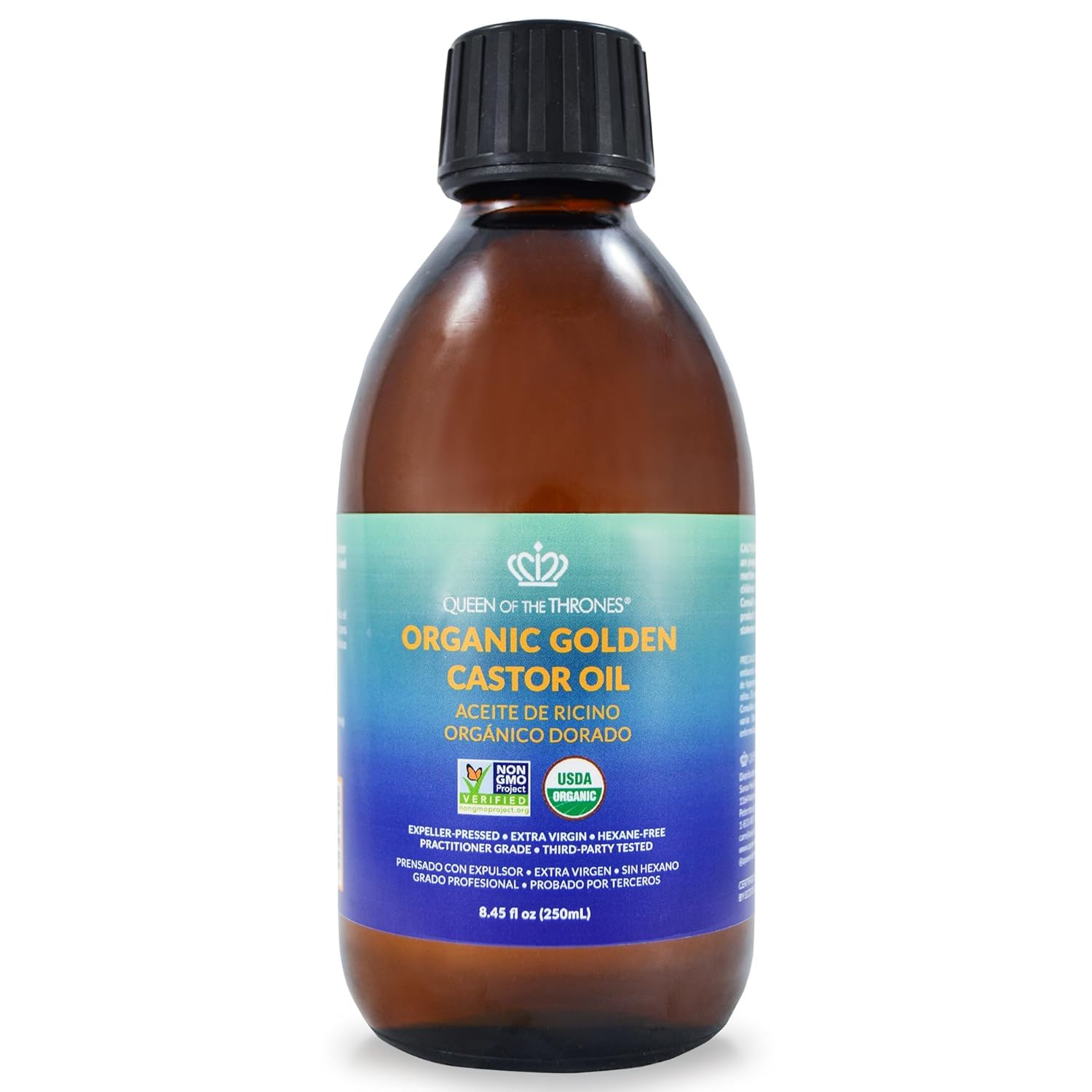 QUEEN OF THE THRONES Organic Golden Castor Oil – | 100% Pure & Expeller-Pressed for Hair, Skin & Nails | Hexane Free | USDA Certified (8.4oz (250 ml))