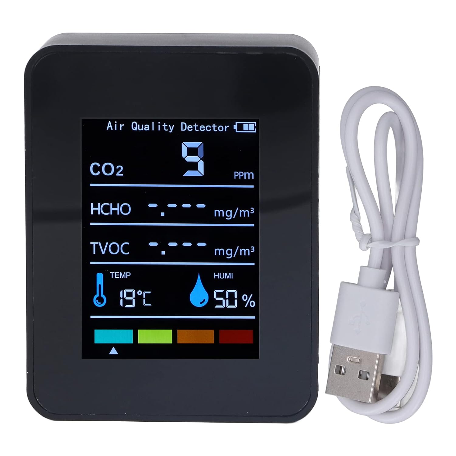 CO2 Carbon Dioxide Detector, Air Quality Monitor, 1200mAh LCD TVOC HCHO Temperature Humidity Monitor Meter for Farming, Greenhouse Farming