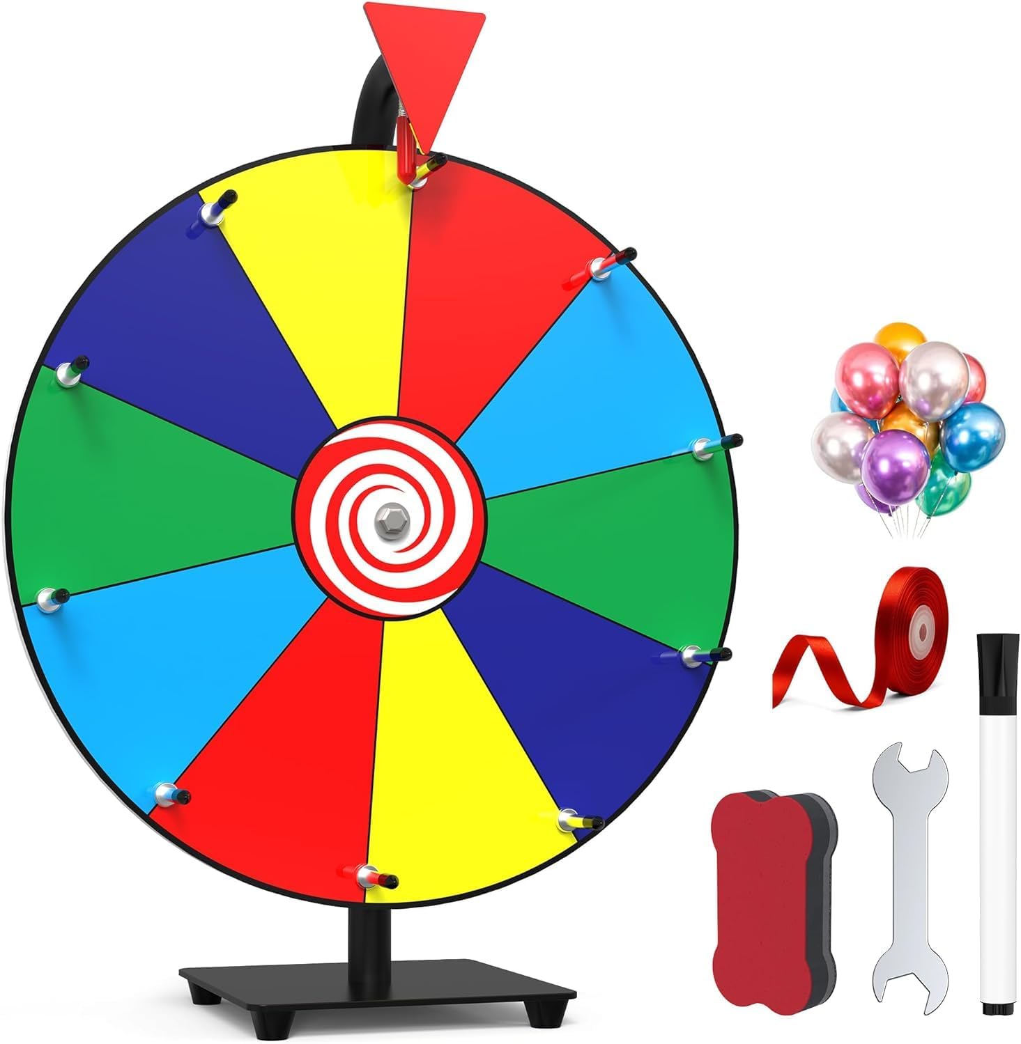 14 Inch Spinning Prize Wheel- 10 Slots Heavy Duty Color Tabletop Roulette Spinner of Fortune Spin The with Dry Erase Marker and Eraser Win Game for Trade Show, Carnival Classic Series (14 Inch)