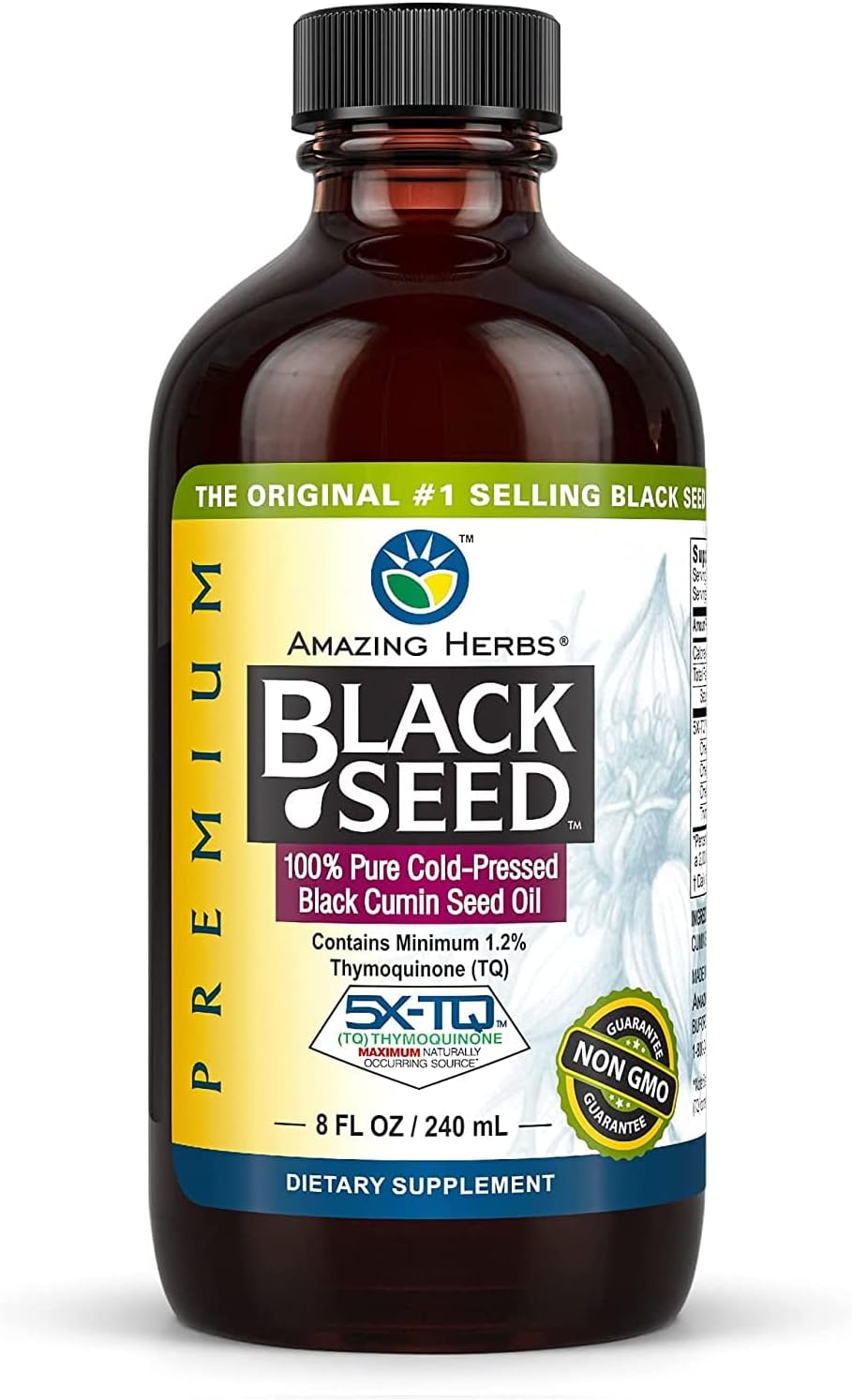 Amazing Herbs Premium Black Seed Oil – Cold Pressed Nigella Sativa Aids in Digestive Health, Immune Support, Brain Function, Joint Mobility, Gluten Free, Non GMO – 8 Fl Oz