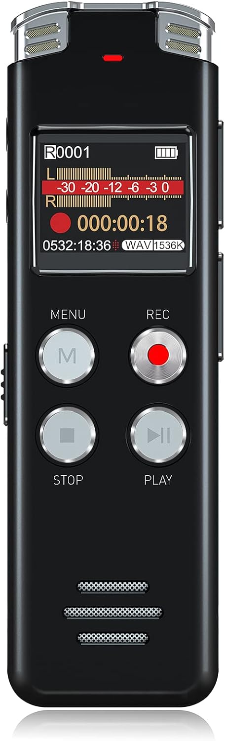 128GB Digital Voice Recorder with Playback: Voice Activated Recorder for Lectures Meetings Interviews – EVISTR Dictaphone Recording Device Tape Recorder Portable Mini, Audio Recorder with USB, MP3