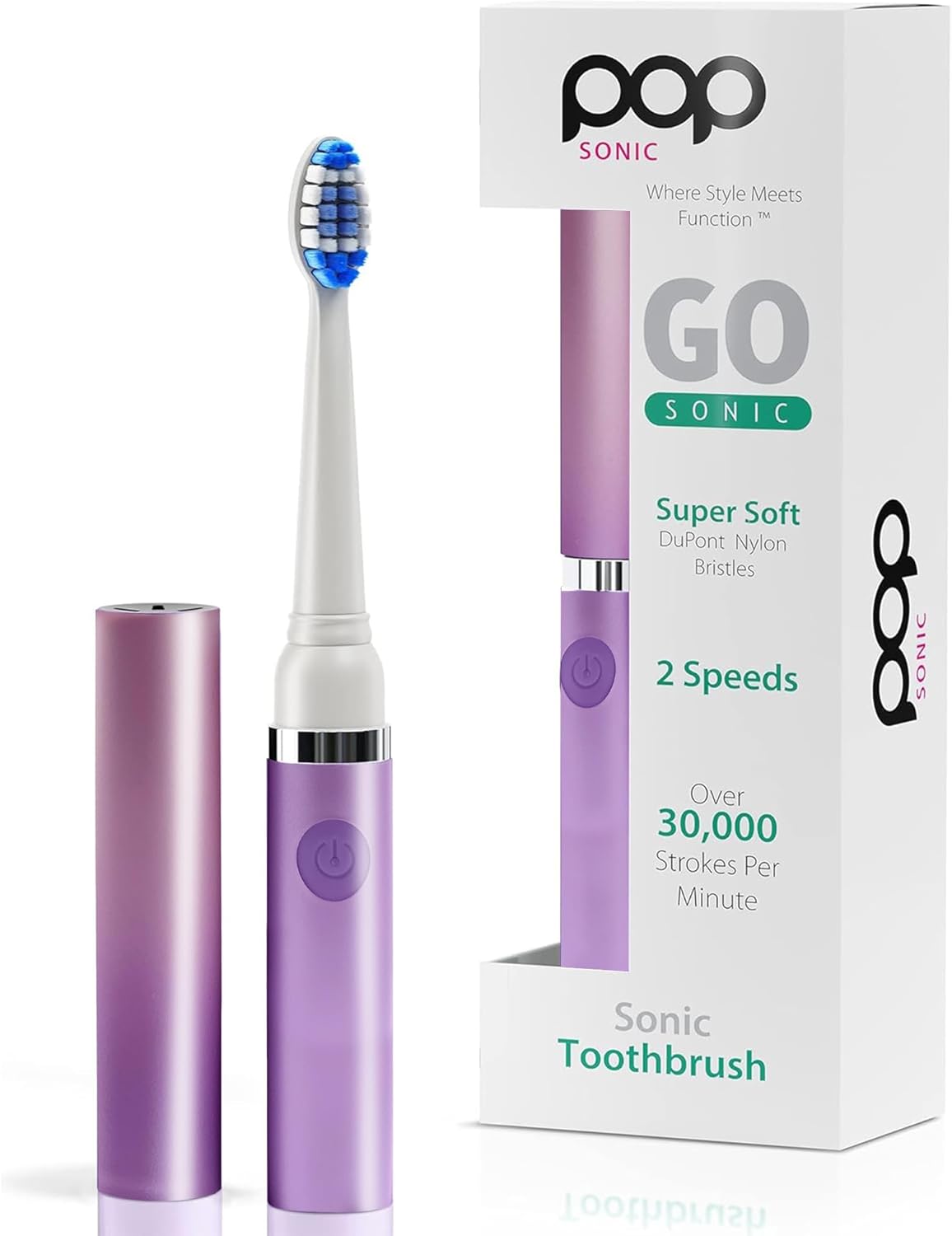 Pop Sonic Electric Toothbrush (Ombre) – Travel Toothbrushes w/AAA Battery | Kids Electric Toothbrushes with 2 Speed & 15,000-30,000 Strokes/Minute, Dupont Nylon Bristles (Ombre Purple)