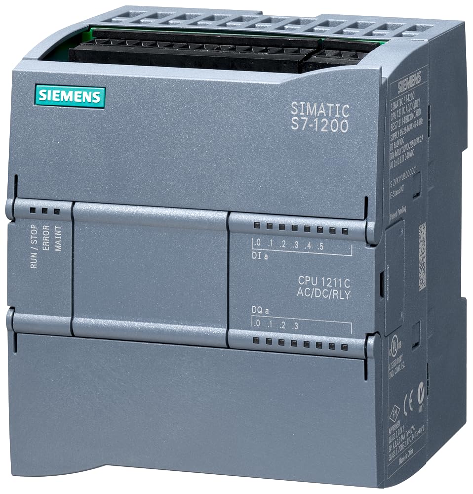 Siemens 6ES7 211-1BE40-0XB0 SIMATIC S7-1200, CPU 1211C, COMPACT CPU, AC/DC/RELAY, ONBOARD I/O: 6 DI 24V DC; 4 DO RELAY 2A; 2 AI 0-10V DC, POWER SUPPLY: AC 85-264 VAC