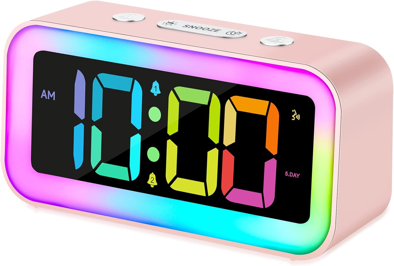 Cadmos Cute Pink Loud Alarm Clock with RGB Night Light – Perfect for Girls Room Decor and Kawaii Gifts, Small Size for Bedside or Desk Lamp in Bedrooms, Ideal for Kids, Teens (Red A)