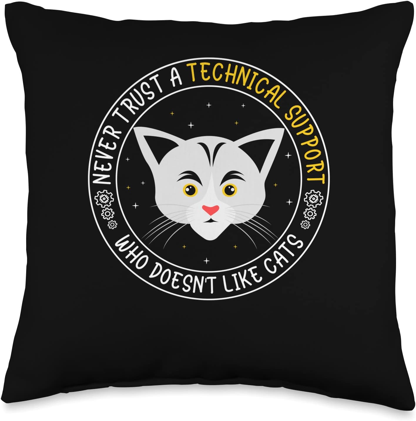 Technical Support Cat Owner Kitten Lover Help Desk Operator Throw Pillow, 16×16, Multicolor