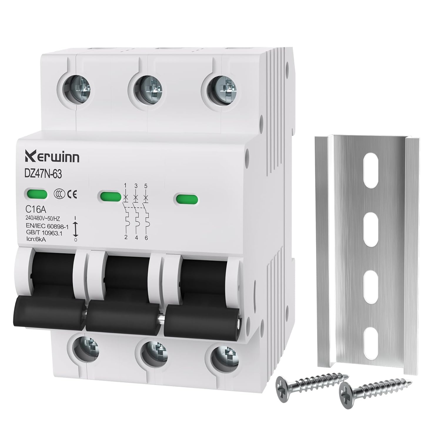 3 Pole Miniature Circuit Breaker,240V/480V AC Circuit Breaker, 16Amp Thermal Magnetic Trip Smart Circuit Breaker AC Disconnect Switch DIN Rail Mount (16A)