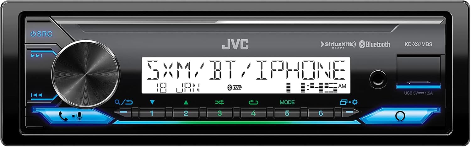 JVC KD-X37MBS Car & Marine Digital Media Receiver With Bluetooth, USB, SiriusXM Ready, Compatible with Amazon Alexa, Conformal Coated PCB