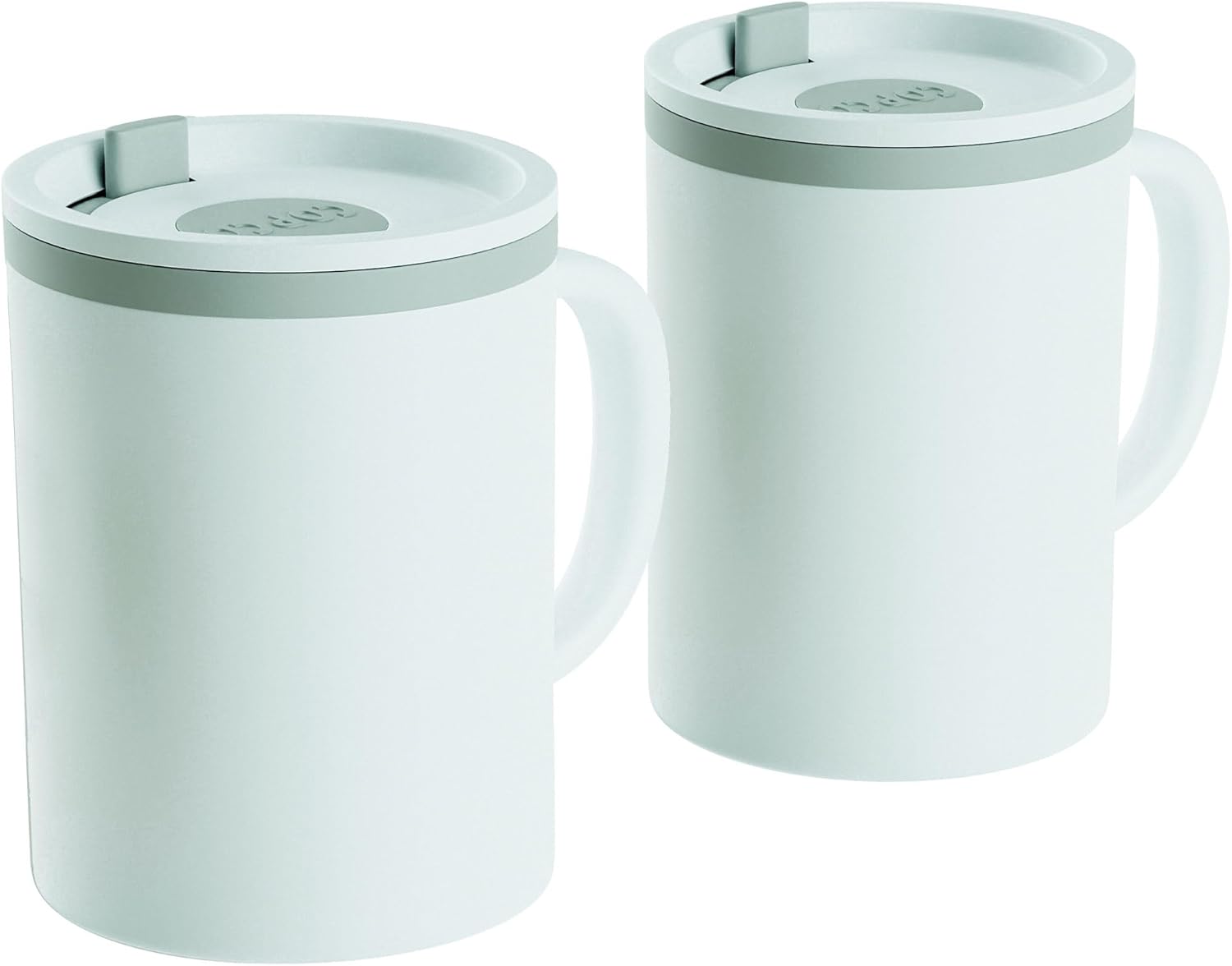 Copco Iconic 16 oz Double Wall Insulated Desk Mug with Lid & Handle, Set of 2, BPA-Free Reusable Plastic, Spill-Proof, Microwave & Dishwasher Safe, Wide Mouth, Cup Holder Friendly (Grey)