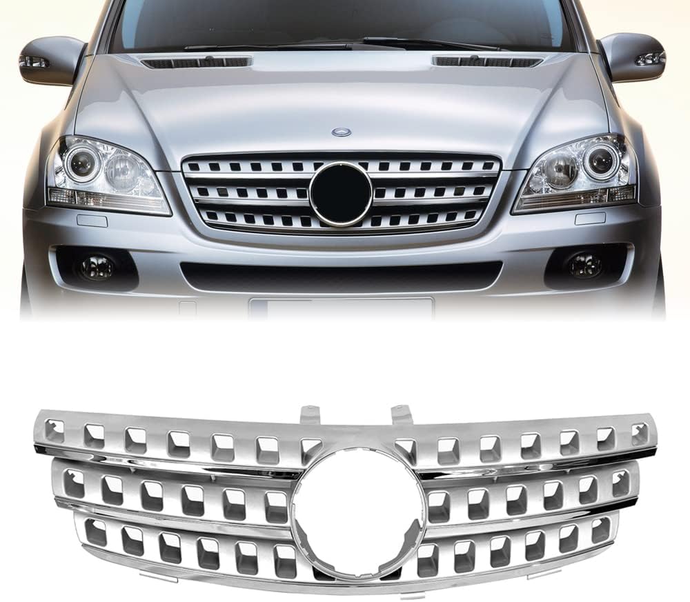 Grille Compatible For Mercedes Benz W164 ML Grill 2005 2006 2007 2008 (GREY)