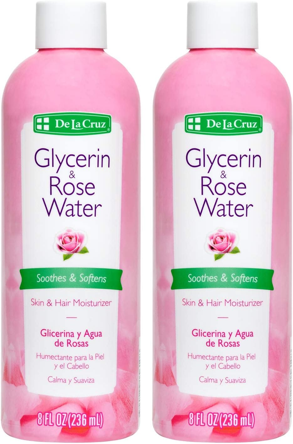 De La Cruz Rose Water and Glycerin for Face – Rosewater Facial Toner and Moisturizer for Skin and Hair 8 fl oz (236 mL) – 2 Bottles