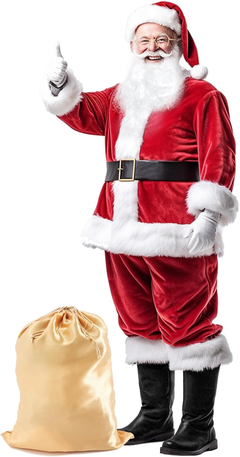 Cozople Santa Claus Costume for Men 10pcs Deluxe Christmas Santa Suit Outfit