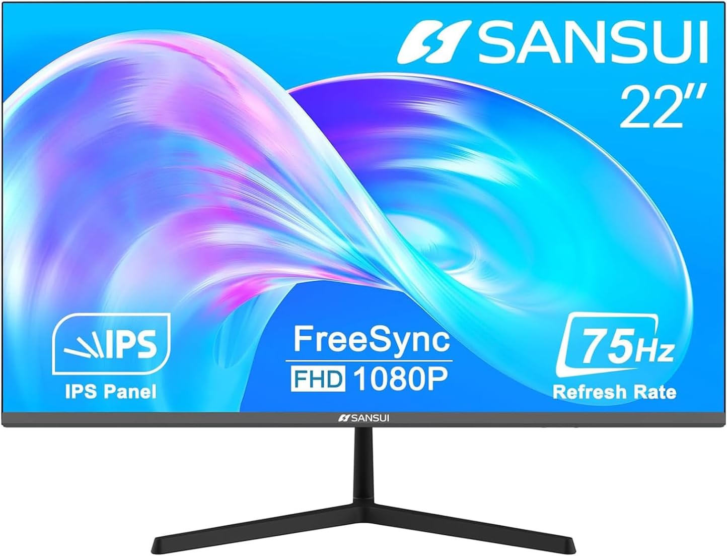 SANSUI Computer Monitor 22 inch Monitor IPS FHD 1080P PC Monitor 75Hz, Monitors with HDMI,VGA Ports, Eye Care, Desktop Monitor Ultra-Thin Tilt Adjustable VESA Mount (ES-22X3 HDMI Cable Included)